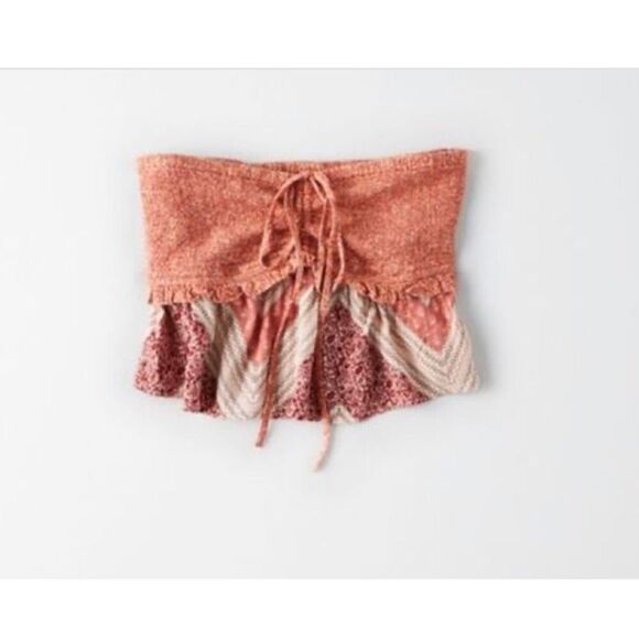 American Eagle Boho Hippie Patchwork Tube Top Crop Smocked Peplum Shabby Chic XS - Picture 2 of 5